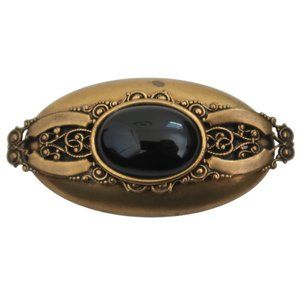 JAN MICHAELS Brass & Onyx oval brooch pin